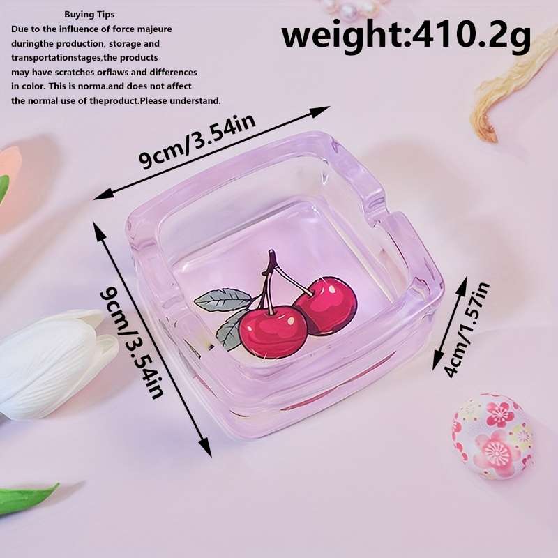 1pc Pink Cherry Square Glass Ashtray Home Office Bar Decoration Smoking Accessories The Perfec