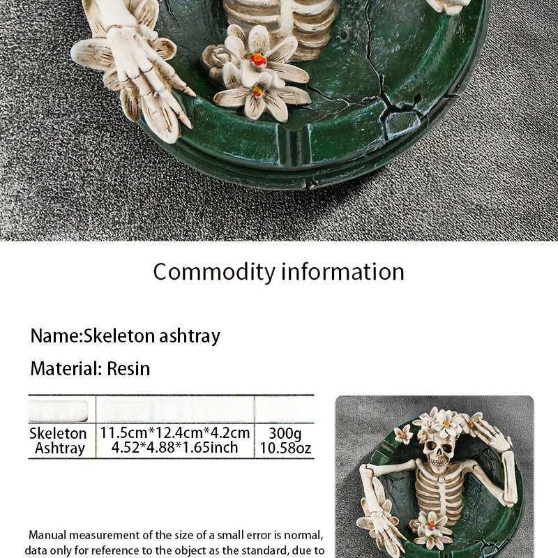 1pc New Flowering Skull Ashtray Desktop Storage Resin Crafts Desktop Decoration Home Office Des
