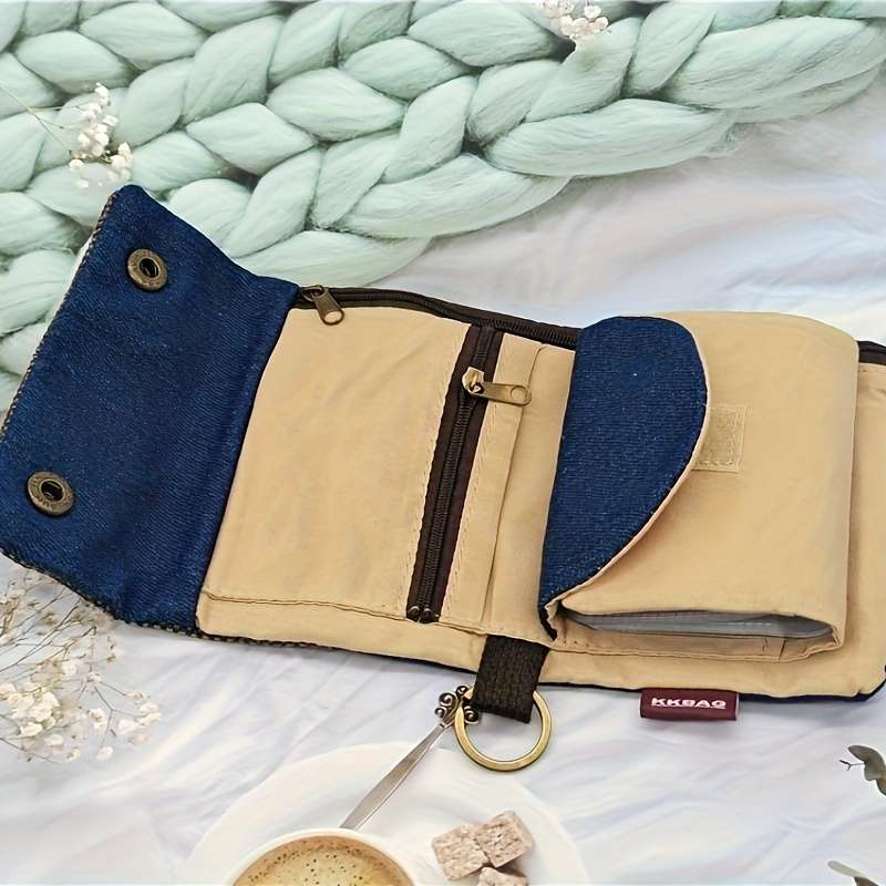 1pc Compact Bifold Wallet with Golden Snap Closure Unisex Fabric Coin Purse Card Holder Black