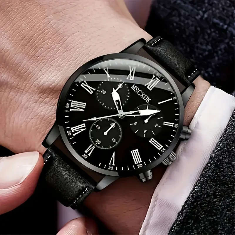 1pc Round Men's Quartz Watch 1pc Bracelet 1pc Necklace Set
