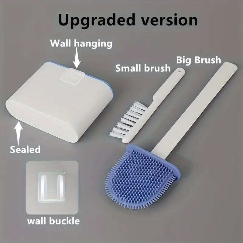 1 Set Of 2 Toilet Brushes And 1 Toilet Seat Wall-Mounted Toilet Brush Silicone Soft Toilet Brush Hea