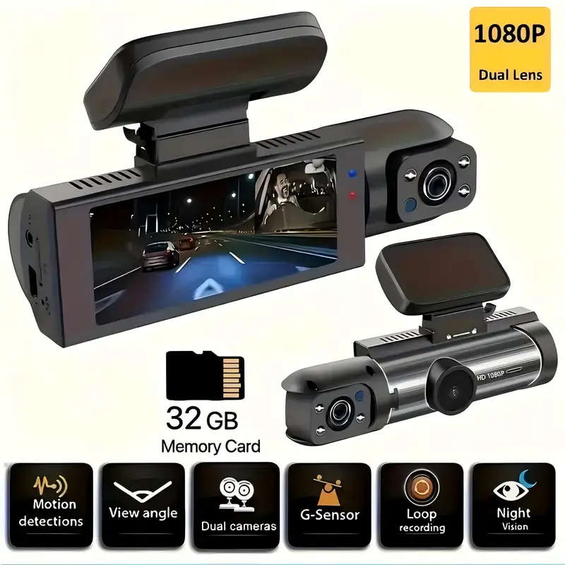 HD 1080P Dual-Camera Car DVR with Night Vision 8.03cm IPS Screen Wide Angle Lens