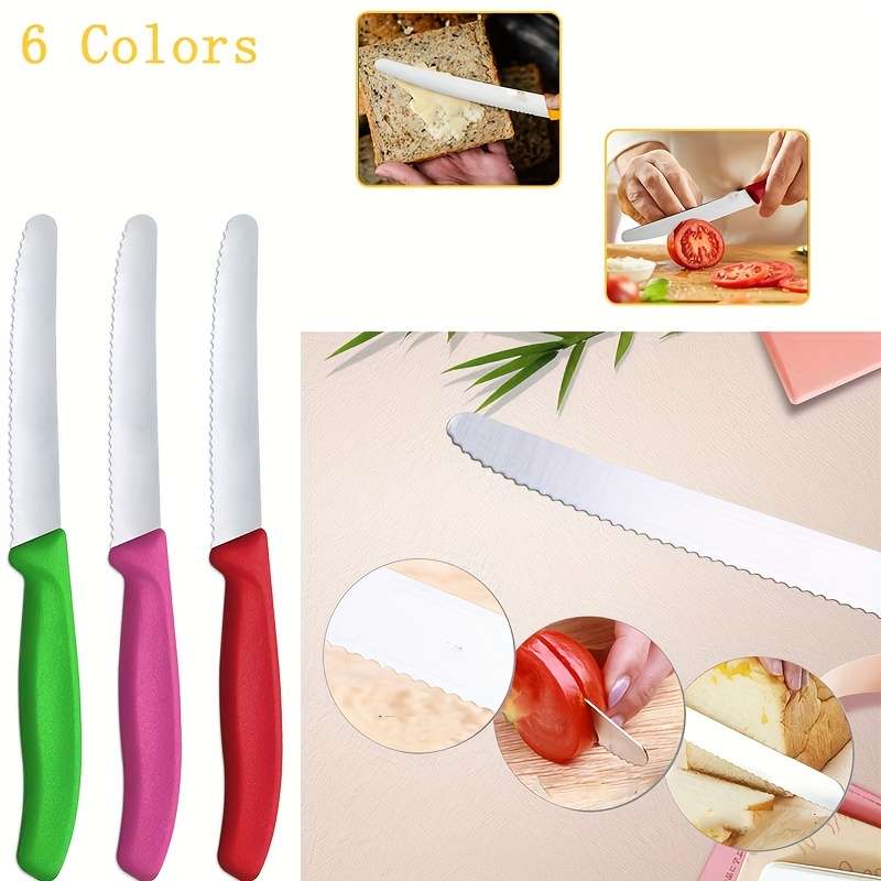 6pcs Vibrant Color Kitchen Knives Set Premium Stainless Steel Serrated Bread Tomato Cuttin