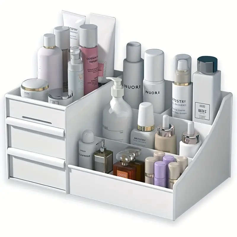 1pc Plastic Cosmetic Organizer with Drawers Lightweight Countertop Makeup Storage Holder for Lipstic
