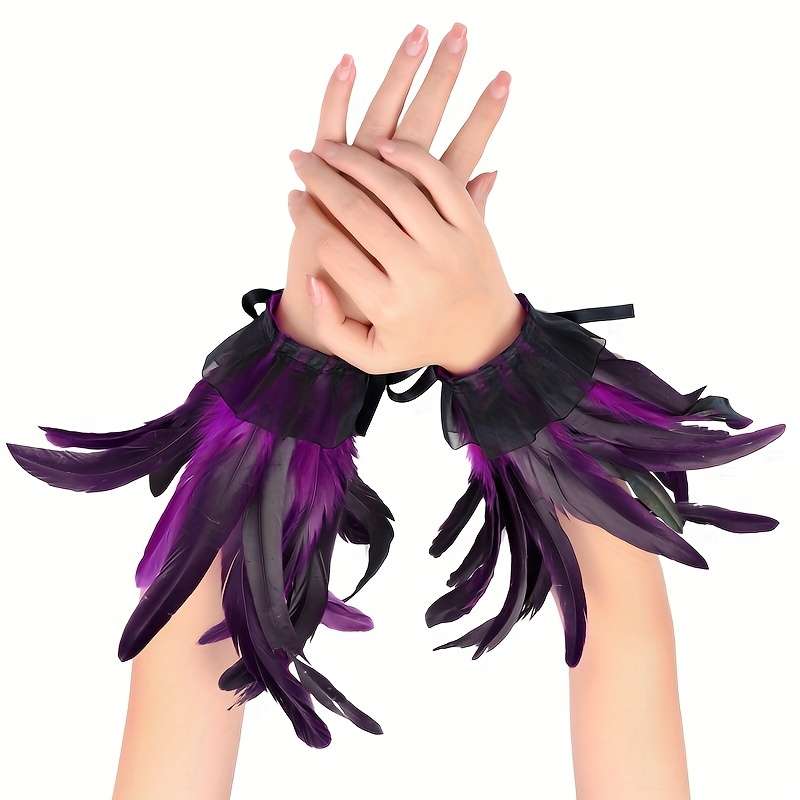 1 Pair Rose Red Feather Lace Hand Gloves