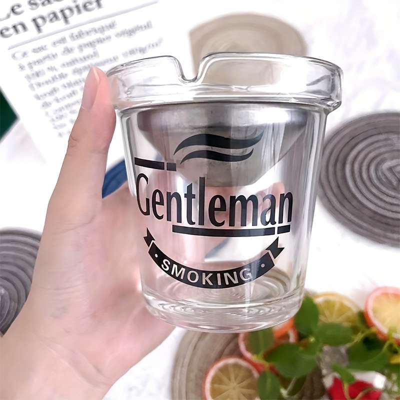 1pc Glass Funnel Ashtray with Lid Classic Round Design No Power Needed Windproof Dustproof