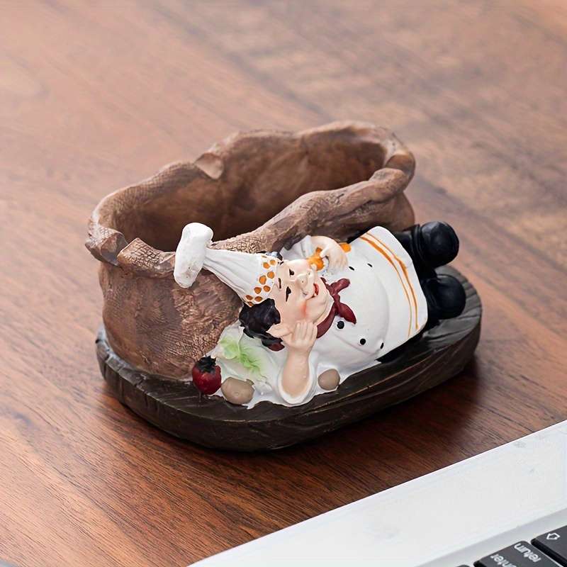 1pc Vintage Chef Ashtray Resin Food-Themed Oval Shape No Power Needed Home Kitchen Deco