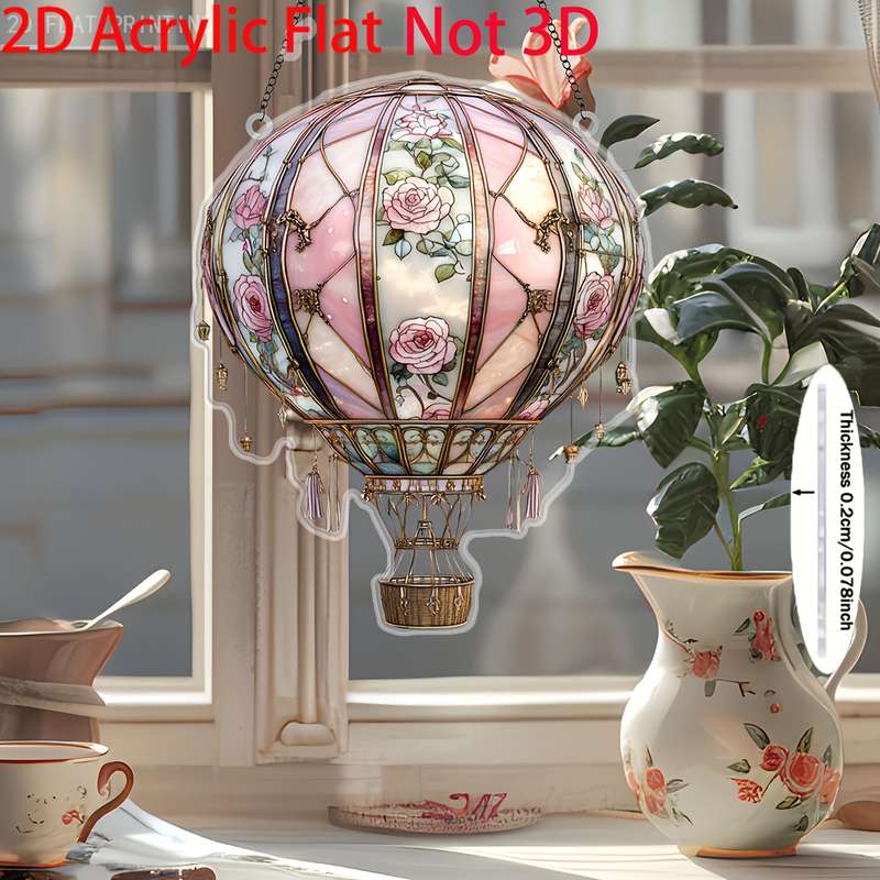 1pc 2D Flat   Fantasy Hot Air Balloon Garden Sun Catcher Acrylic Window Hanging Decoration