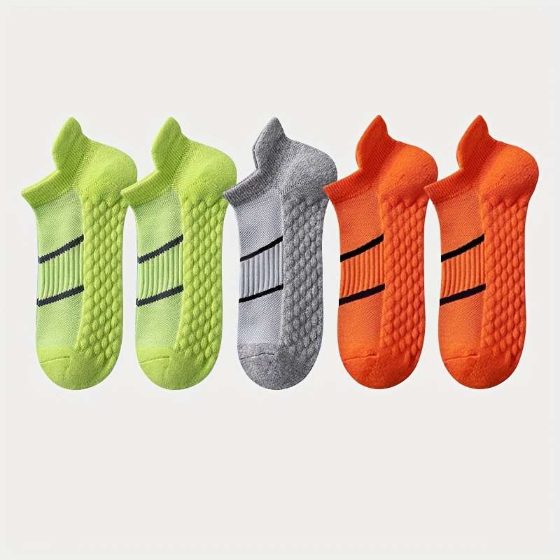 5 Pairs Orange And Fluorescent Green And Gray High Elastic Socks