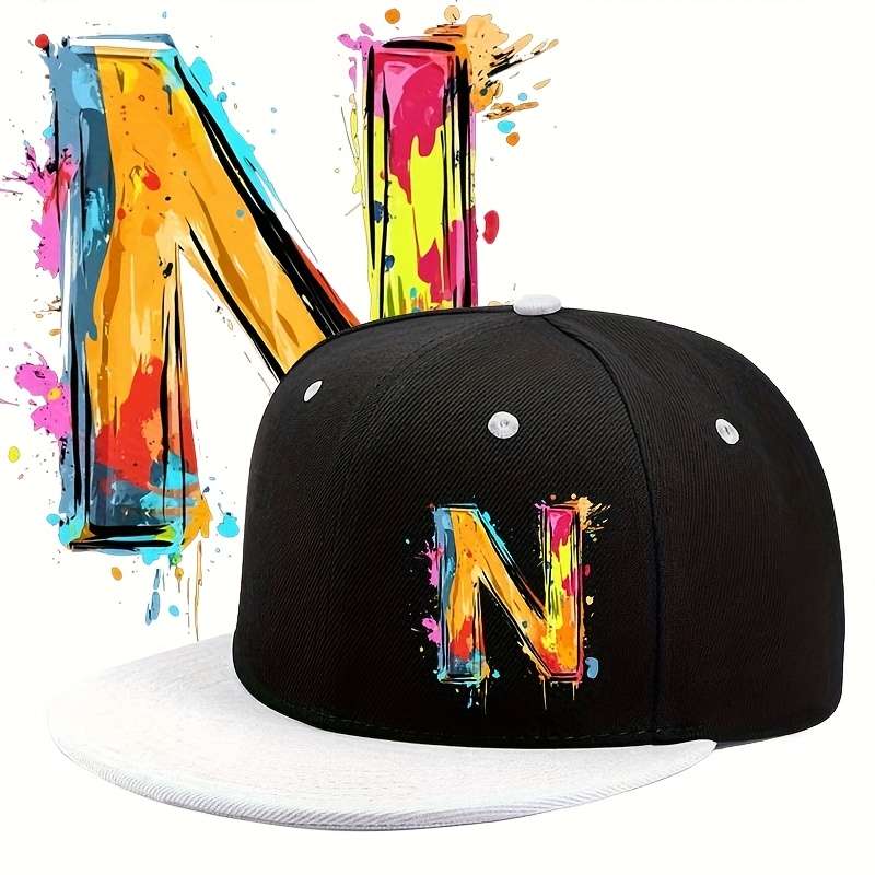 1pc Urban Graffiti Letter N Baseball Cap Adjustable Sun Protection Woven Flat Brim Hat for Men