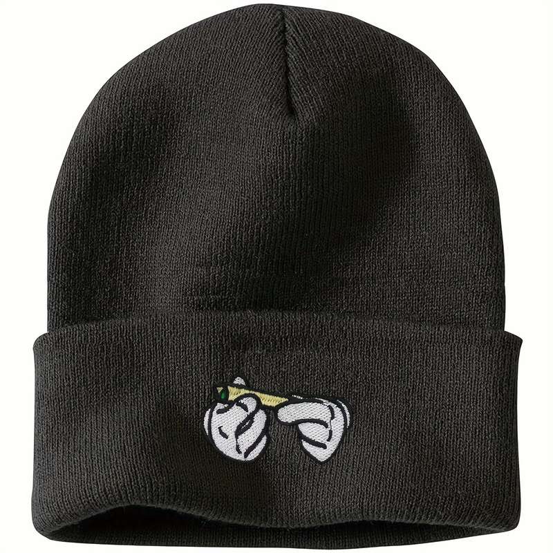 1pc Stretchy Lightweight Embroidered Beanie Cigarette Holder Knit Skull Cap for Men Women Per