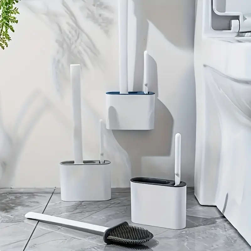 1 Set Of 2 Toilet Brushes And 1 Toilet Seat Wall-Mounted Toilet Brush Silicone Soft Toilet Brush Hea