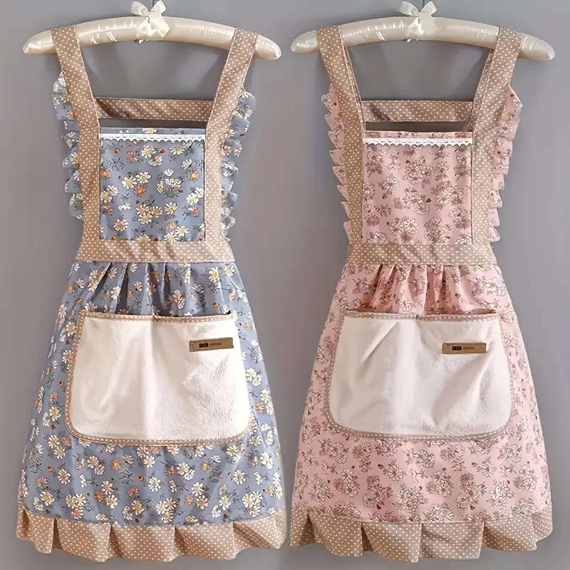 1pc Chic Floral Lace Princess Apron with Hand Wipe Pocket Waterproof Oil-Resistant Perfect for Kitch