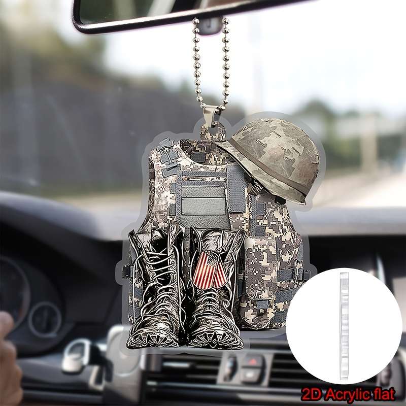 1pc 2D Flat   Military Veteran Backpack Boots Car Decoration  Rearview Mirror Accessories Re