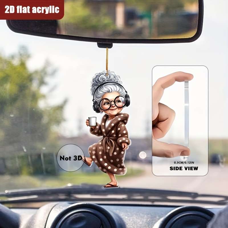 1pc 2D Flat   Cute Fashionable  Acrylic Grandma Pendant Charming Brown Dress Headpho
