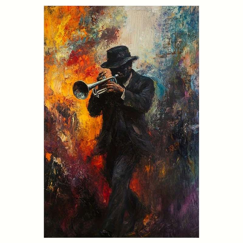1pc  Frameless Canvas Poster 30.48x45.72cm Abstract Painting of a Jazz Musician Playing a Trum