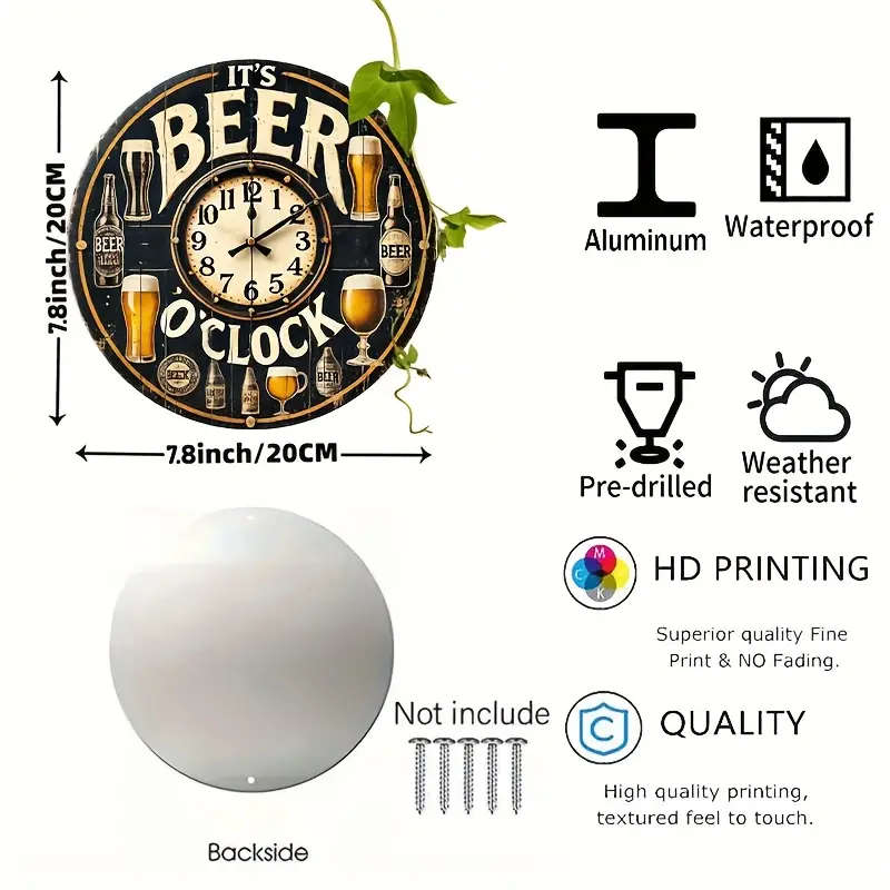 1pc Beer Not Real Clock Aluminum Sign for Room Decoration Wall Decoration Bathroom Decoration Bar De