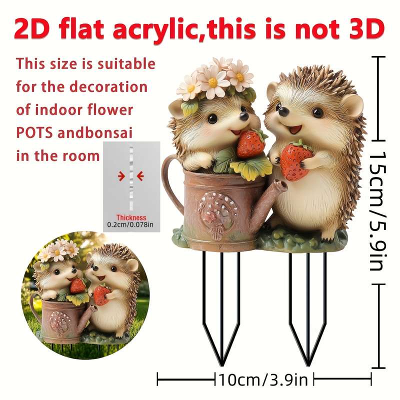 1pc 2D Flat  1 One  Plane Hedgehog Garden Sign Sunshine Catcher Gift Birthday Acrylic Animal Sta