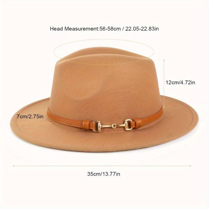 1pc Stylish Unisex Jazz Hat With Detachable Belt Buckle British Retro Design With Large Brim And