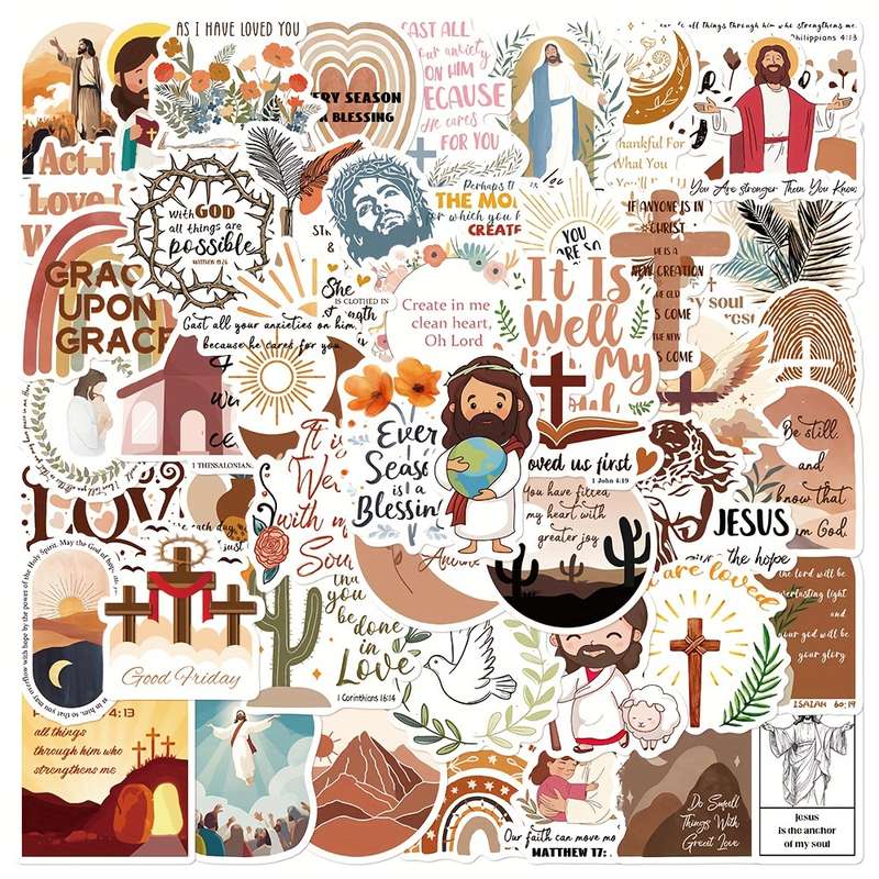 50pc 1set  Jesus Christian Themed Stickers