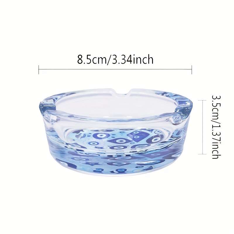 1pc Round Glass Ashtray with Blue Eye Design 8.48cm Decorative Smoke Accessory for Home Bar U