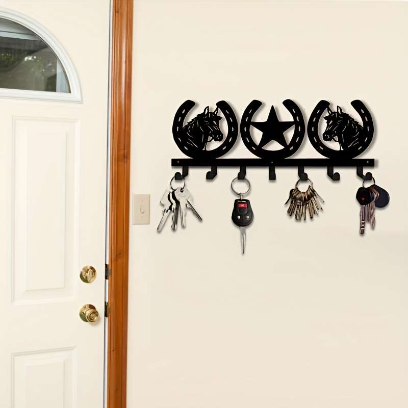 1pc Western Horse and Horseshoe Over-the-Door Key RackMetal Key Holder with Hooks for Jackets Ke