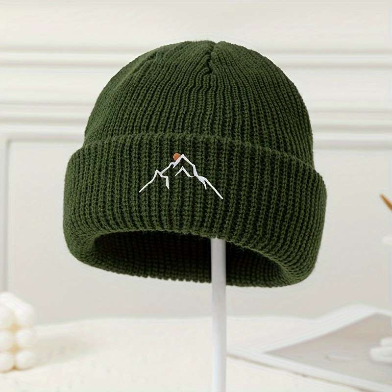 1pc MAKEFGE Embroidered Mountain Flag Acrylic Beanie Stretch Fit Stripe Pattern Lightweight Tog