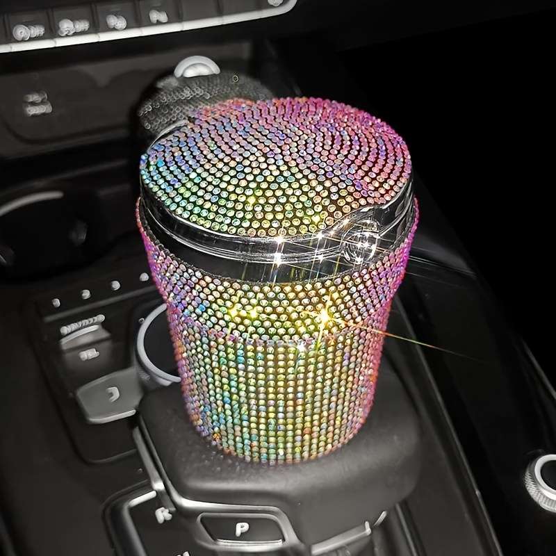 1pc JUNLAICHUANG Car Ashtray with Rhinestone Embellishments ABS Material Uncharged No Battery Re