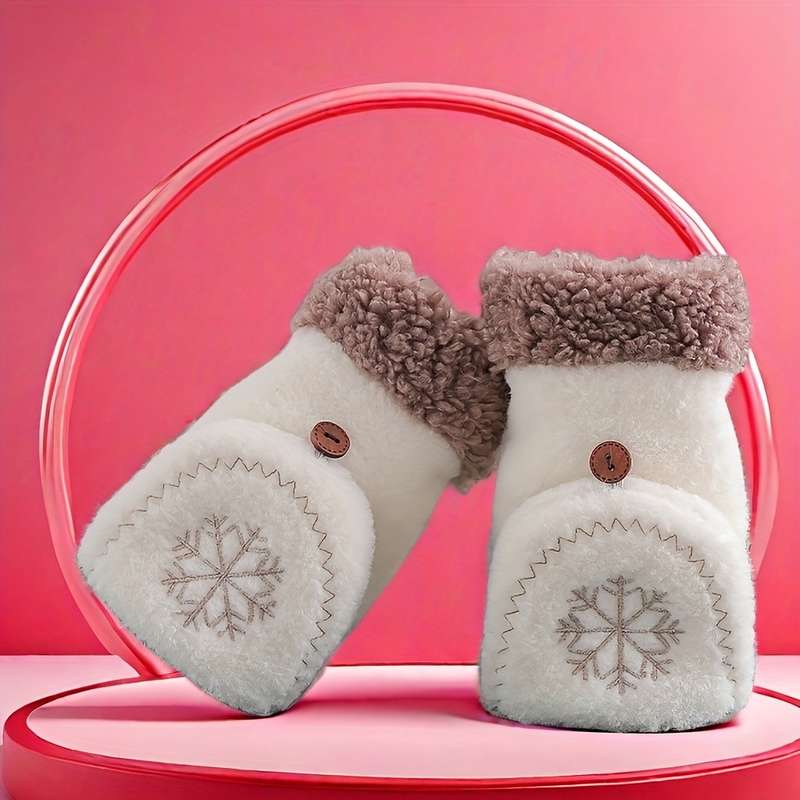 1 Pair White Warm Gloves