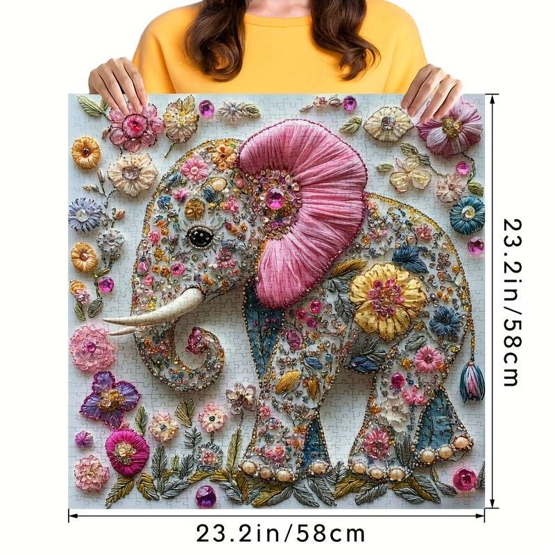 1000pcs Petal Diamond Elephant Jigsaw Puzzle Large Cardboard Brain Teaser for Adults