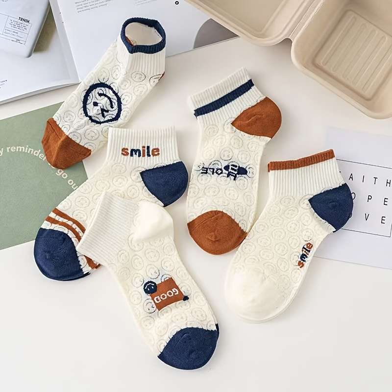 5 Pairs Of Cartoon Faces One Size High Elastic Socks
