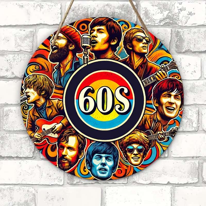1pc  Americana Style 60s Music Legends Wooden Sign 2D Print Wall Art Multipurpose Door Mount D
