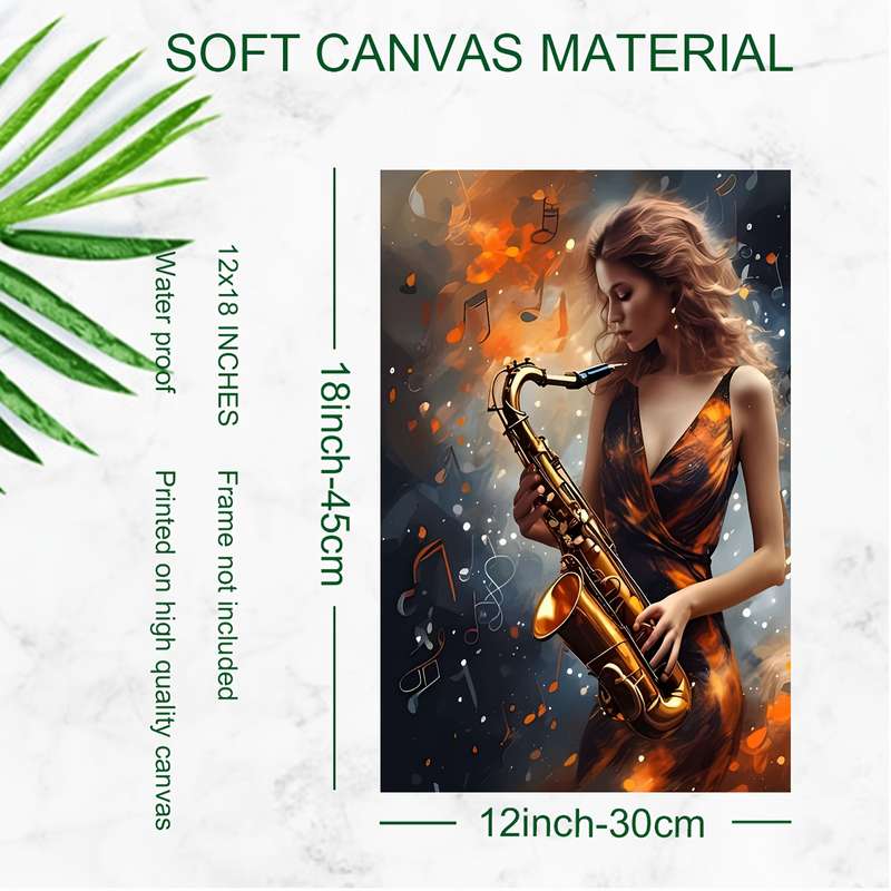 1pc  Frameless Saxophone Music Art Canvas Print 30.48x45.72 cm Vibrant Abstract Wall Decor Fe
