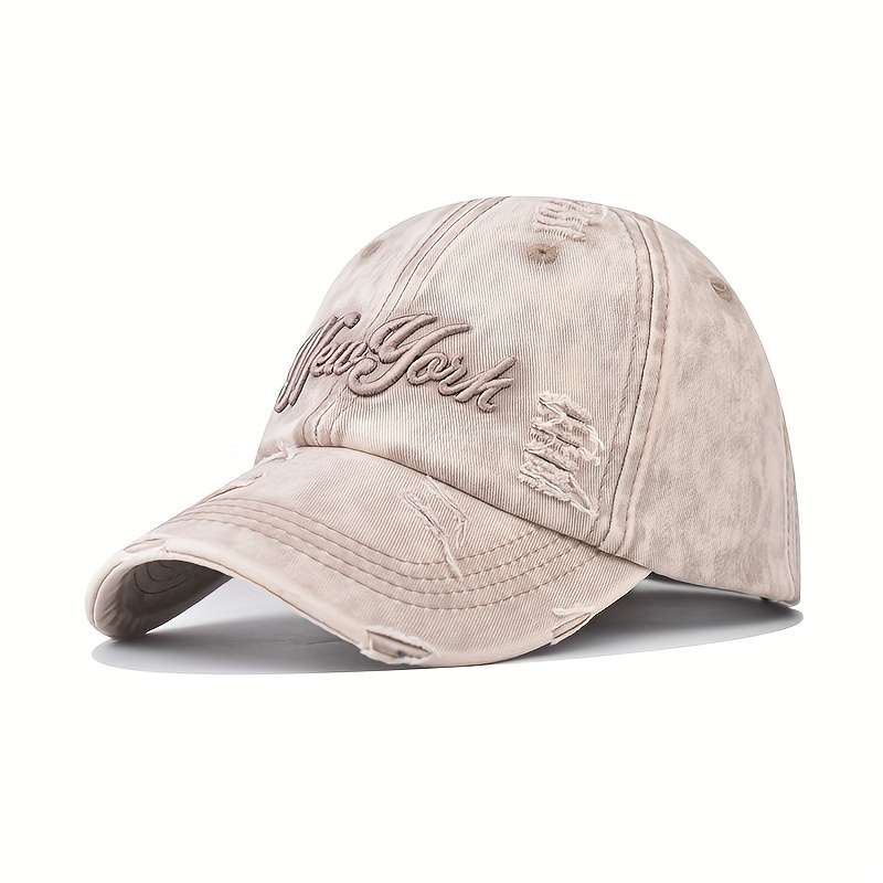 1pc Vintage Distressed Cotton Baseball Cap with Embroidery Adjustable Drawstring Closure Lightwei