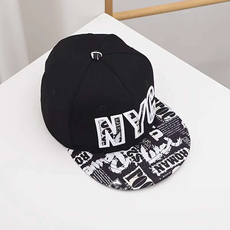 1pc Hat Men's Flat Brim Hat American Style Trendy Spring and Summer Black and White Flat Hat Hip Hop