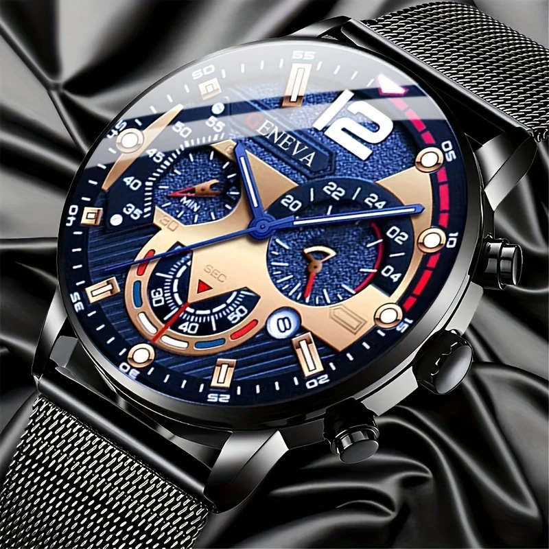 1pc Luxurious And Stylish New Fashion Trend Men's Mesh Quartz Watch Perfect For Gifts For Friends