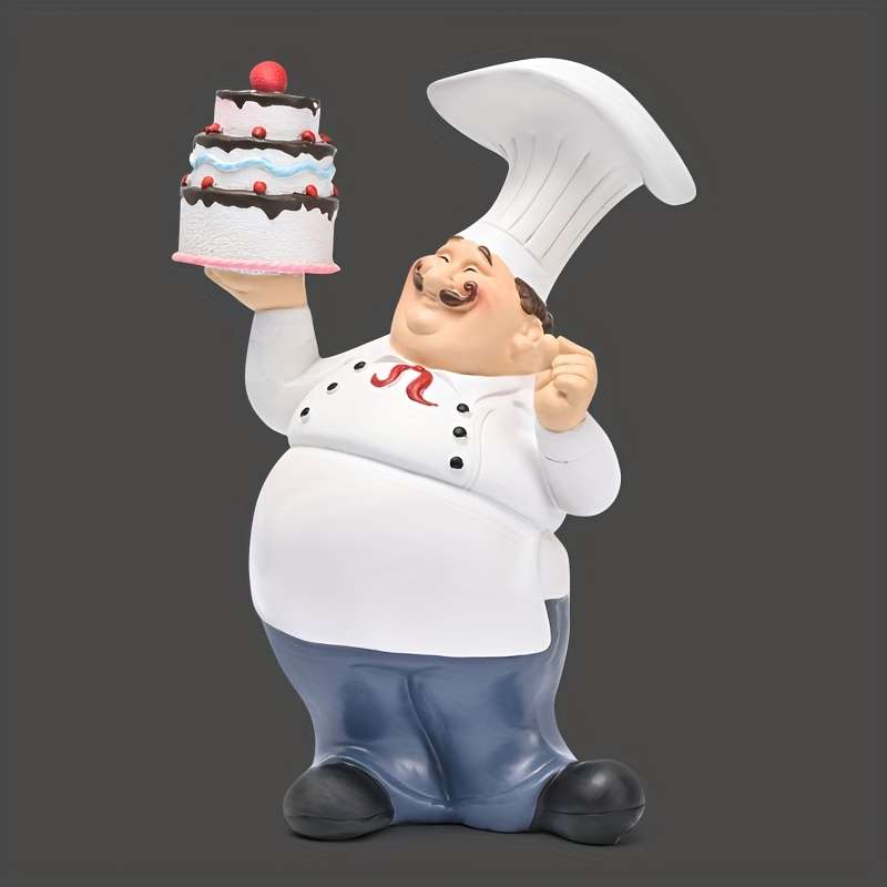 1pc Charming Resin Chef Figurine with Cake Design Playful Kitchen Decor for Home Restaurant or