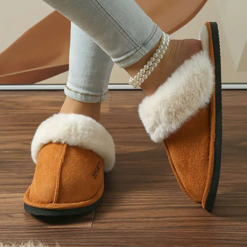 Cozy Women's Slippers - Adjustable Toe, Warm Plush Lining, Fluffy Striped Design