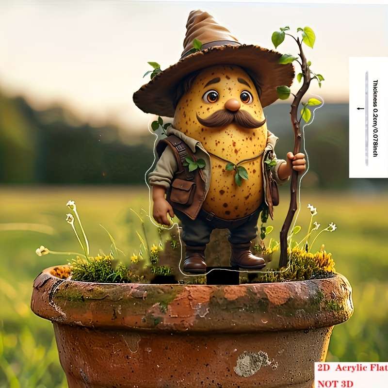 1pc 2D Flat  Garden Stake Decoration 1 Set of  Acrylic Potato Old for Man Cute Flower Pot In