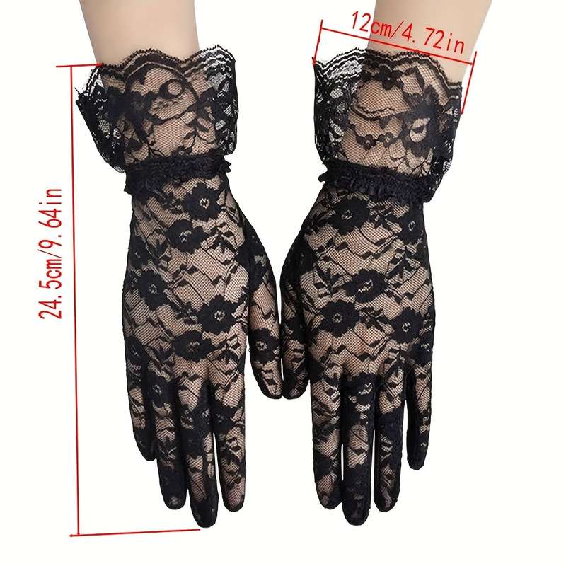 1 Pair Black Lace Short Gloves