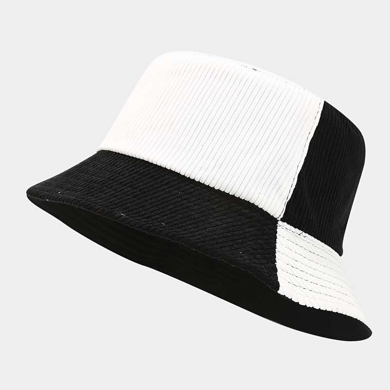 1pc Vintage Corduroy Bucket Hat Reversible Fashionable Two-Tone Design for Casual Attire