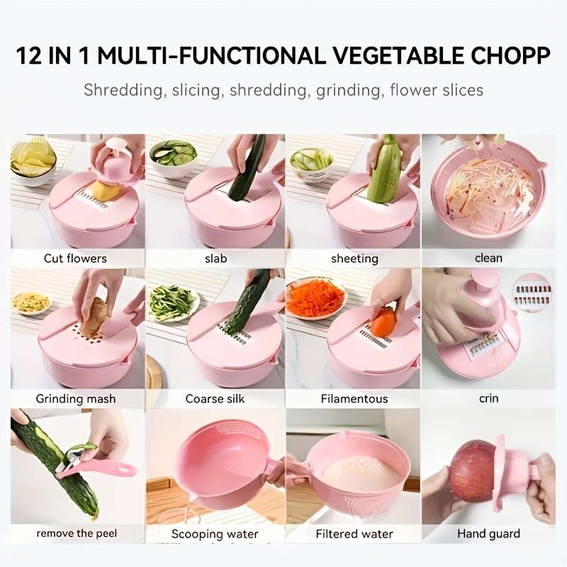 1pc Commercial Grade Stainless Steel 9pcs Set of Vegetable Shredders and Slicers Multifunctional V