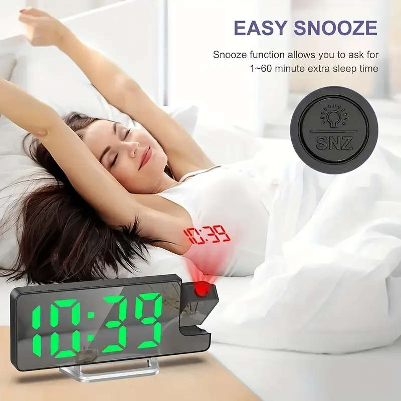 1pc Modern LED Digital Alarm Clock with Projection Temperature Display USB Powered Plastic Rectangle