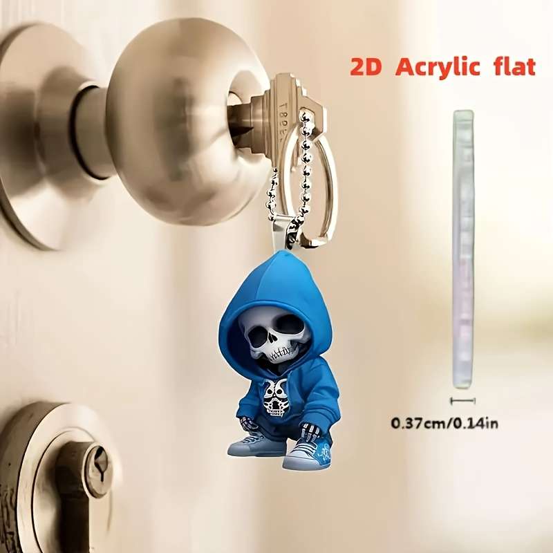 1pc 2D Flat  Elegant  Acrylic Skull Pendant with Blue Hoodie Design 31cm 12.2" Flat Charm for