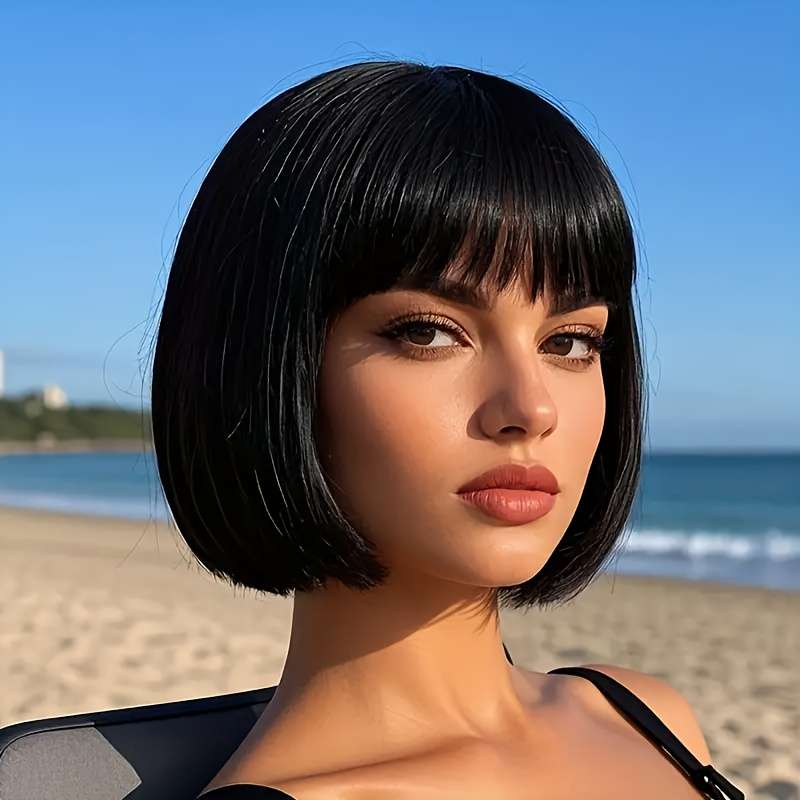 1Pc Black 30.48cm Fashion Design Wig
