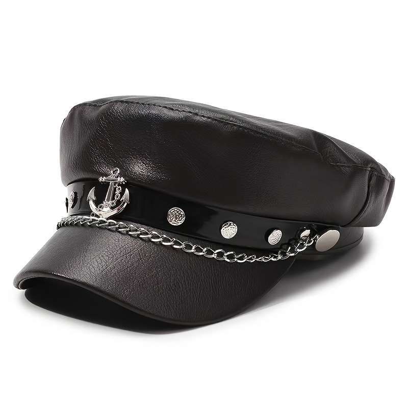 1pc 1 Top Women'S Newsboy Cap Arrow Emblem Navy Cap Made of PU Material for Universal Travel Sp