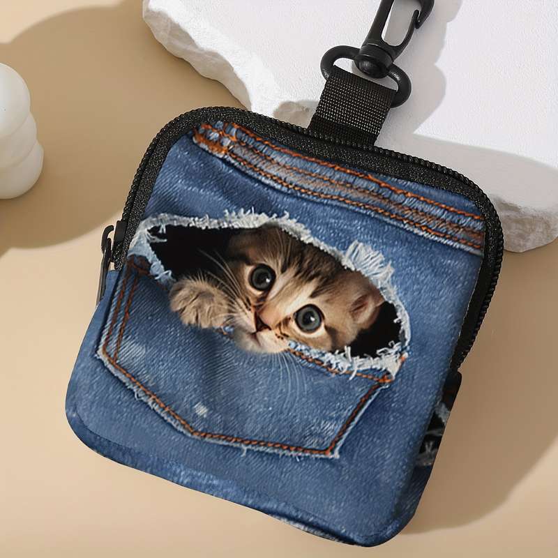 1pc Pack of 1 Pocket Change Wallet with Kitten Pattern Print with Buckle and Zipper Pockets Mult