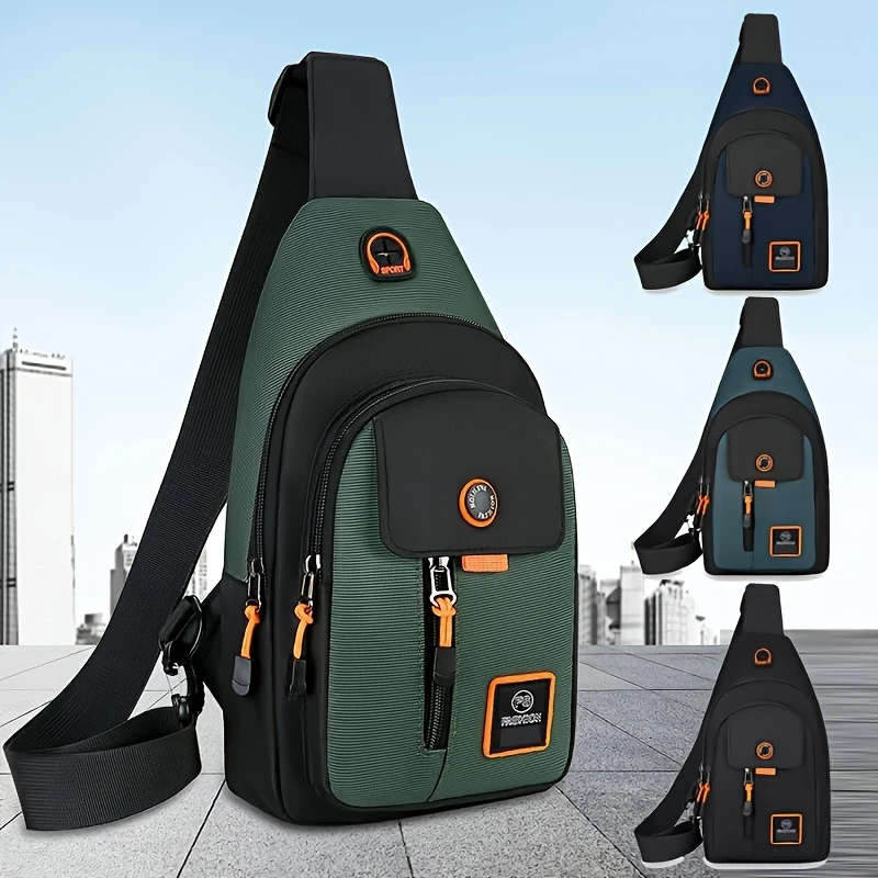 1pc Leisure Sports Chest Bag Outdoor Travel Men's Bag Adjustable Shoulder Strap with Earphone Hole