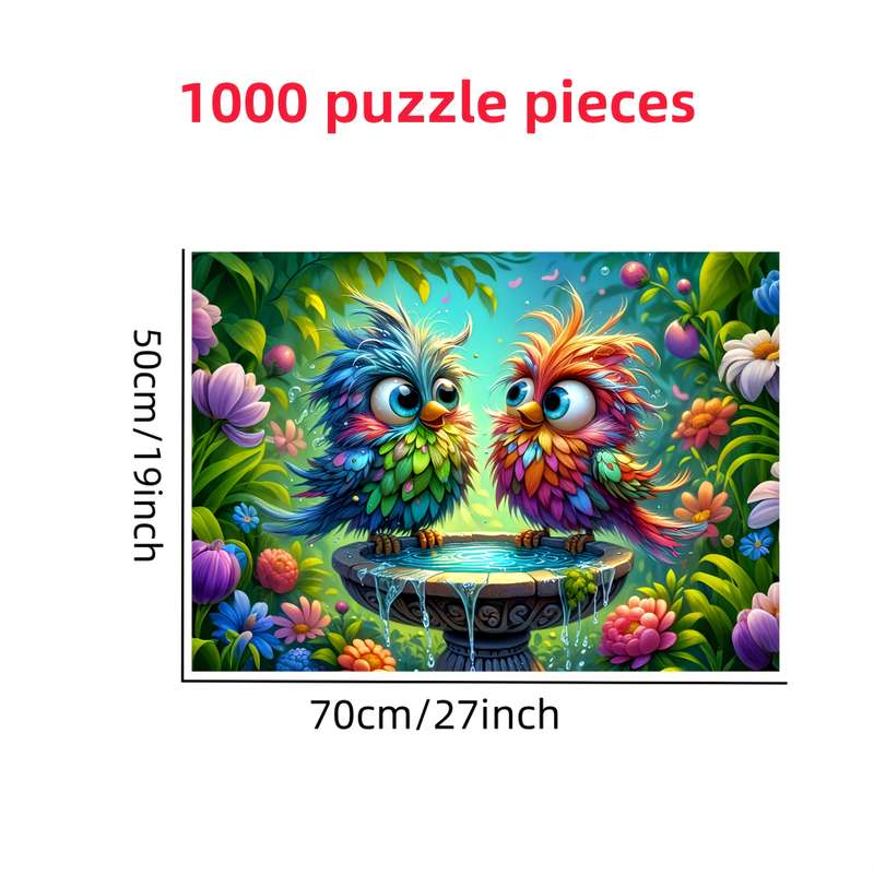 1000pcs Fluffy Birds DIY Jigsaw Puzzle Vibrant Whimsical Design with Colorful Feath