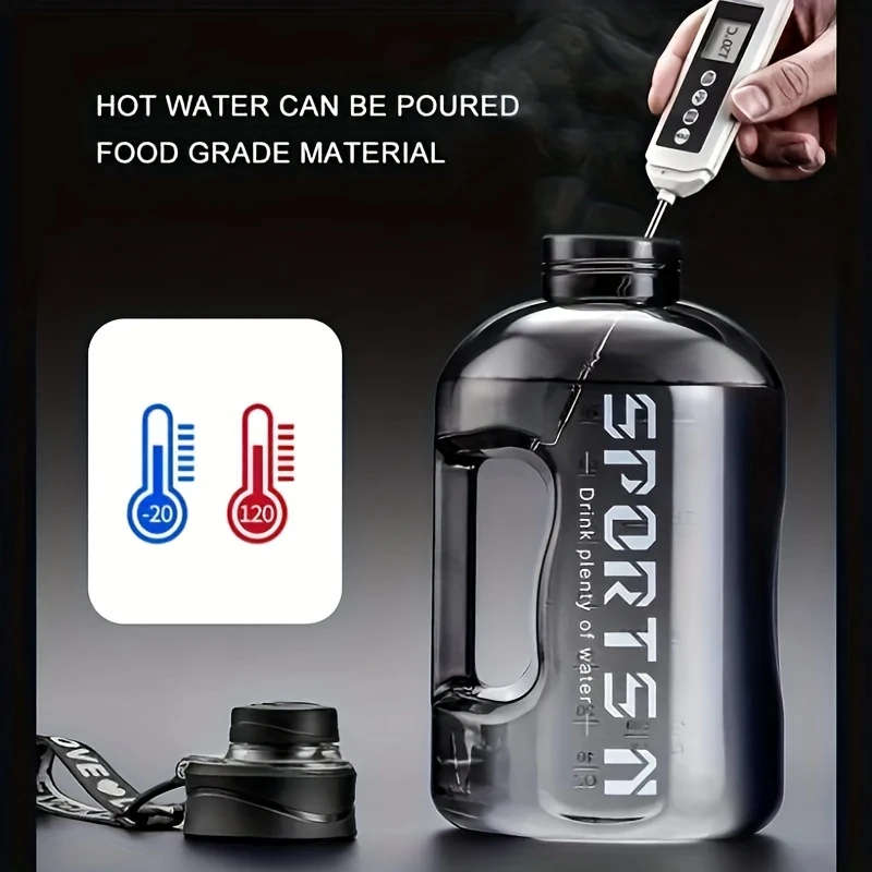 1pc 57.48oz Leak-Proof Sports Water Bottle with Handle Durable PC Material Large Capacity Precise Me